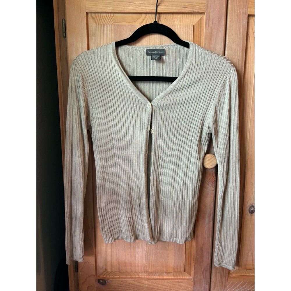 Banana Republic | Y2K 100% Silk Tan Cardigan | Medium